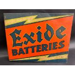 An Exide Batteries tin double sided advertising sign with hanging flange, 17 x 13".