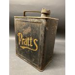 A Pratts two gallon petrol can by Valor dated April 1930 with gilded lettering and attached wooden