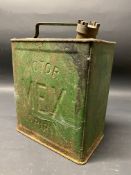 A Mex Motor Spirit two gallon petrol can by S.M. Co. London, dated 1929 with Shell-Mex cap.