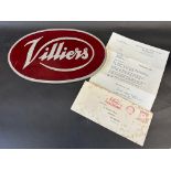 An unusual Villiers oval enamel and aluminium framed sign with accompanying Villiers Engineering Co.