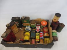 A box of assorted motoring tins including Foliac.