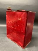 An Australian Mobiloil two gallon petrol can with lipped top and plain cap.