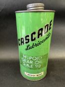 An unusual Cascade Lubricants CWS cylindrical quart oil can, in good condition.