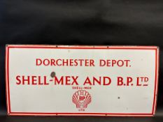 A rarely seen Shell-Mex & BP Ltd enamel sign advertising the Dorchester Depot, 36 x 17 1/4".