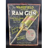 An early Wakefield Castrolease pictorial showcard advertising the Ram Gun, 14 1/2 x 19 3/4".