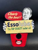 An Essolube Motor Oil bottle mounted die-cut showcard.