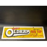 An Oldham 'Red Top' rectangular perspex advertising sign, 24 x 7".