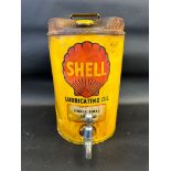 A Shell Lubricating Oil five gallon drum dispensing 'Single Shell SAE 20'.