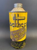 A Lockheed Hydraulic Brake Fluid quart cylindrical oil can.