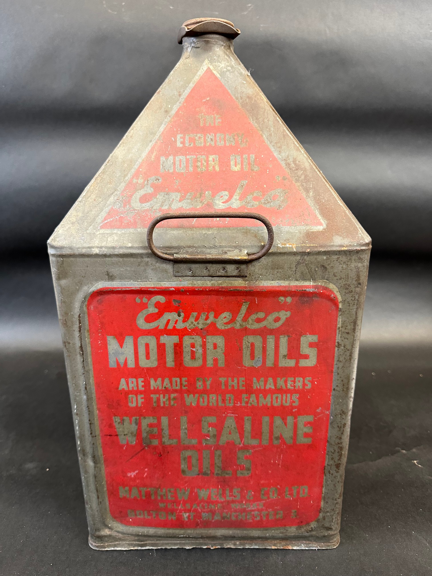 A Wellsaline 'Emwelco' Motor Oil five gallon pyramid can. - Image 3 of 6