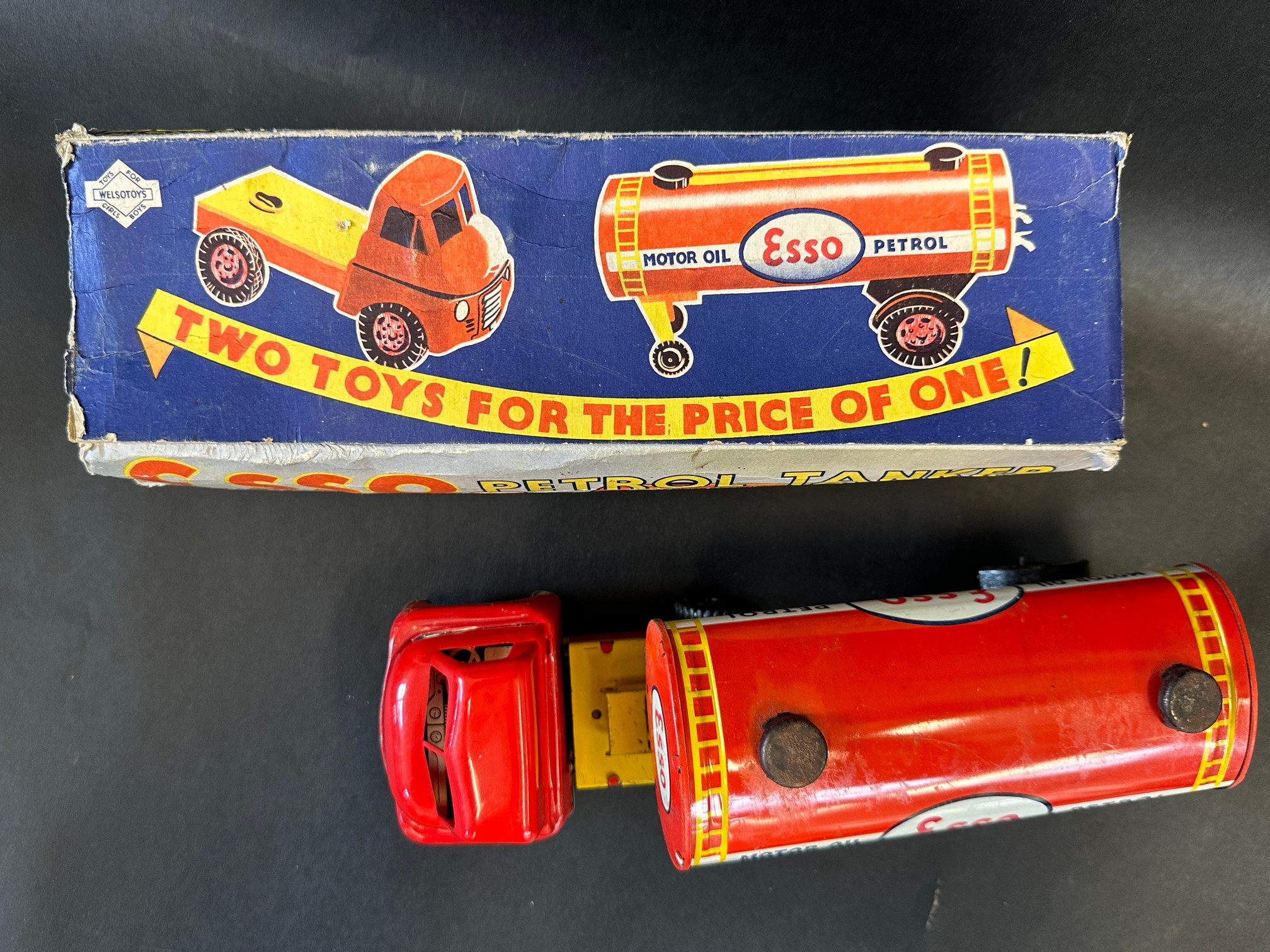 A boxed Welsotoys tinplate model of an articulated Esso petrol tanker. - Image 2 of 6