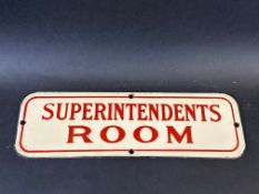 An early and small enamel sign from a door, bearing the words 'Superintendents Room', very near mint