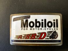 A Mobiloil for Motor-Cycles enamel lapel badge by W.O. Lewis.