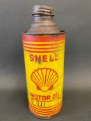 An Irish Shell Motor Oil cylindrical quart can.