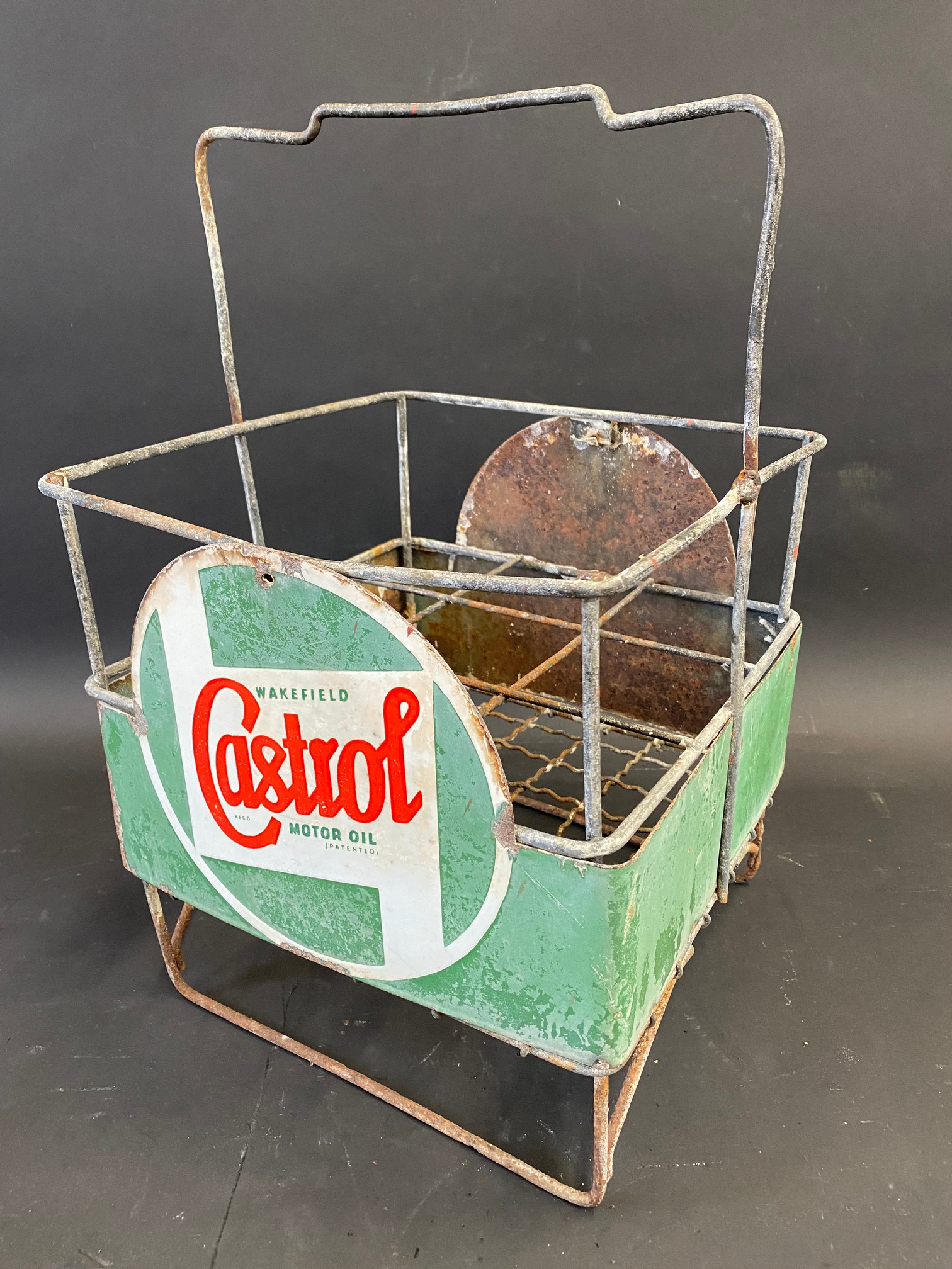 A Wakefield Castrol Motor Oil nine-division crate with two wrap-around enamel signs attached. - Image 2 of 2