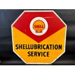 A Shellubrication Service octagonal double sided tin advertising sign, 34 x 34".