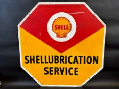 A Shellubrication Service octagonal double sided tin advertising sign, 34 x 34".