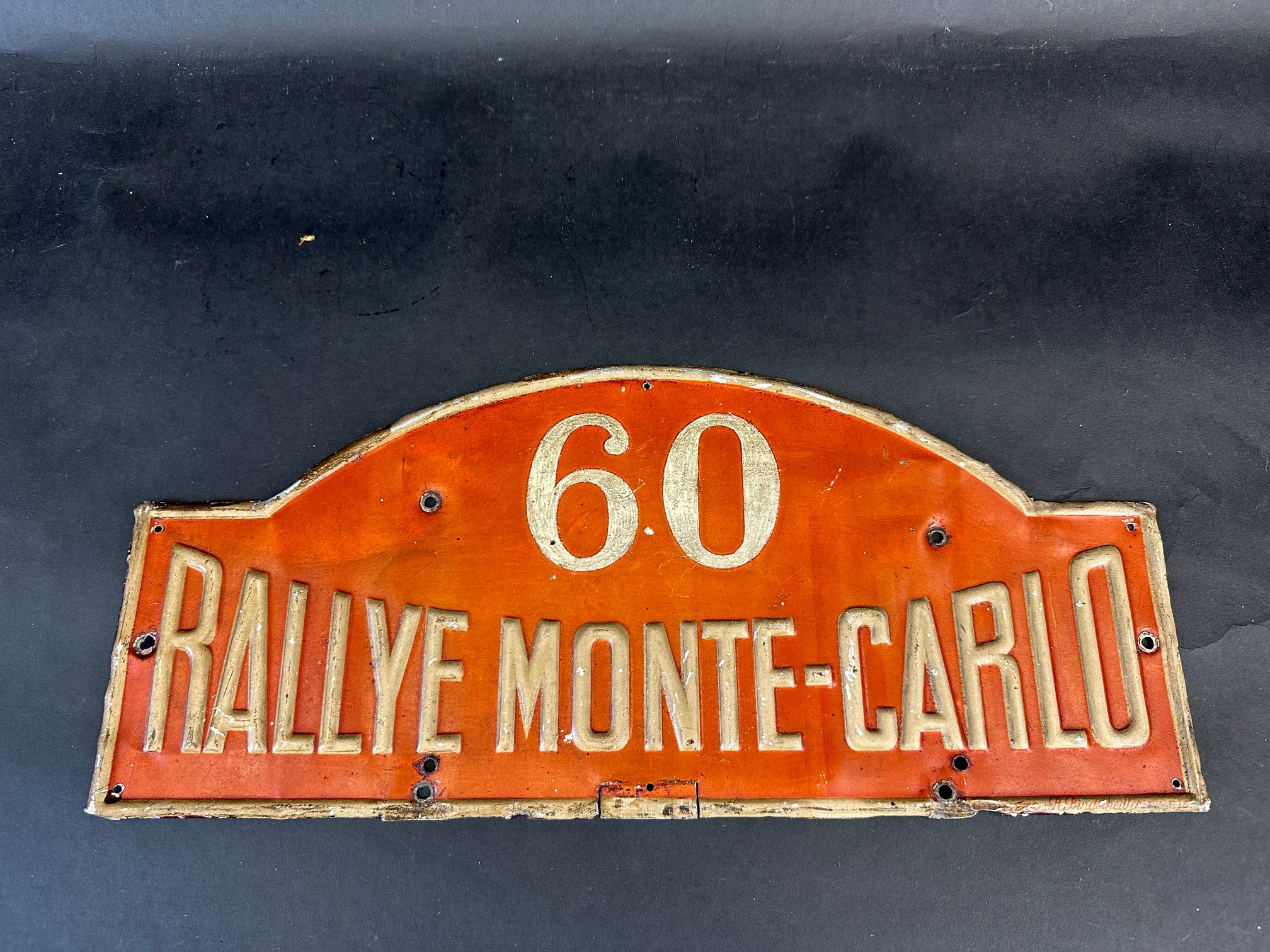 A rare 1951 Monte Carlo Rally plaque, no.60, by repute driven by Adolf Brudes, co-driver Helmut