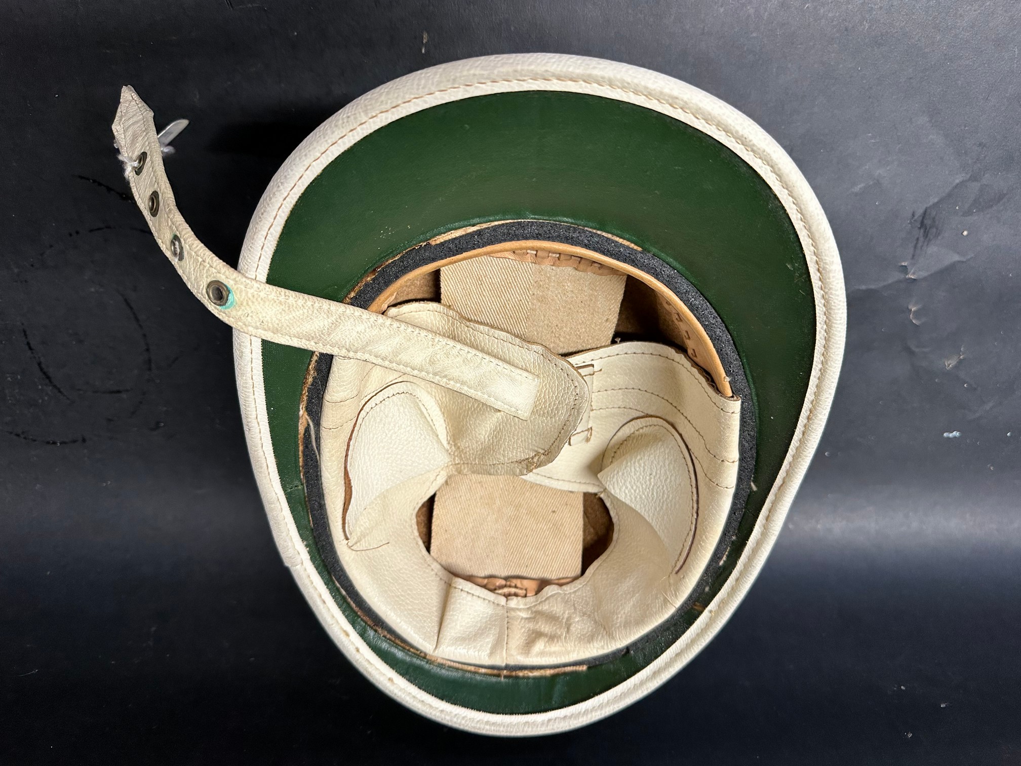 A leather covered cork helmet with peak, with accompanying goggles. - Image 3 of 5