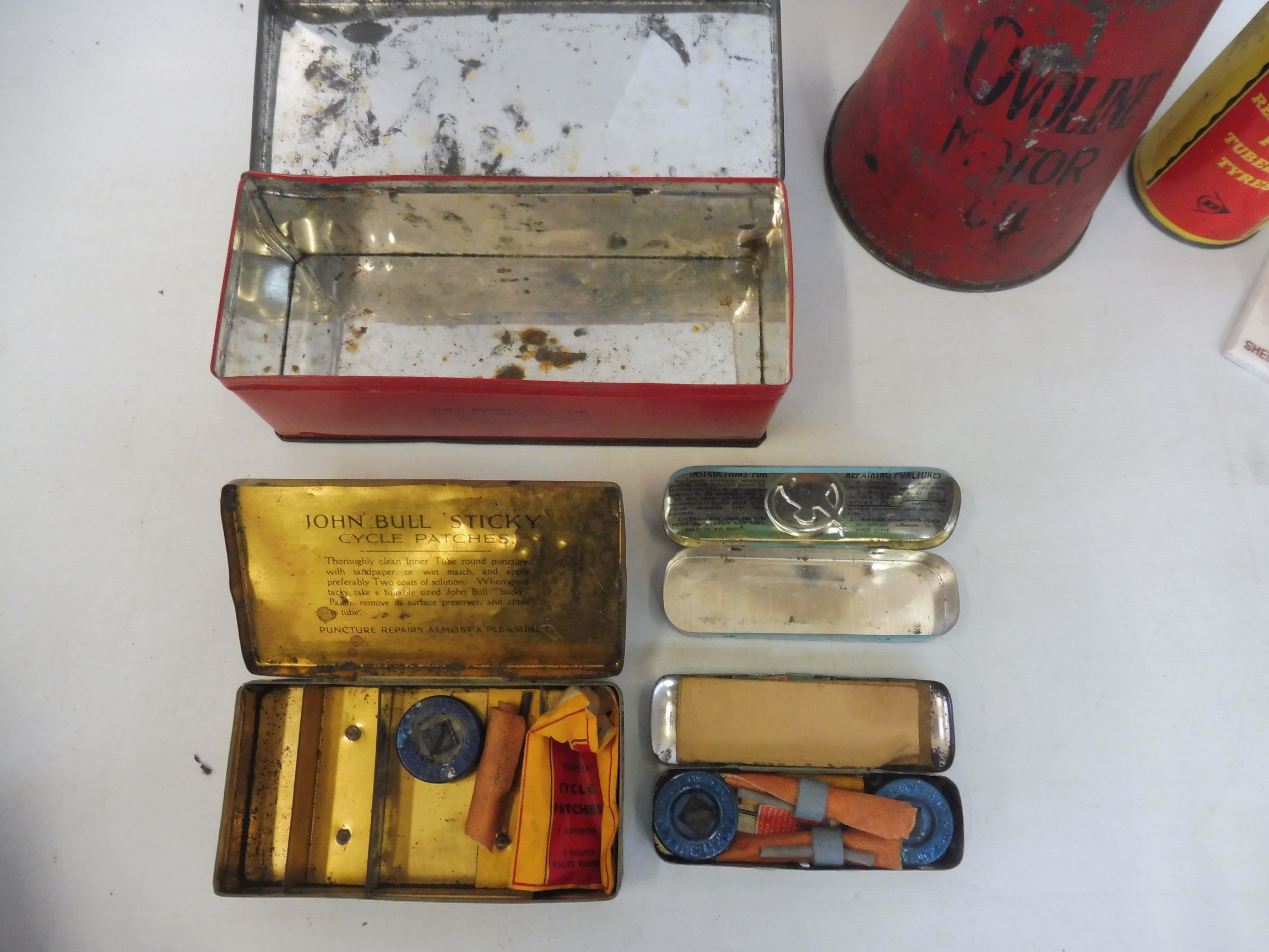 An Ovoline Motor Oil quart measure dated 1935, various John Bull puncture repair kits and other tins - Image 2 of 3