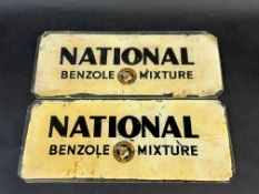 A pair of small National Benzole Mixture glass petrol pump brand inserts, each 10 1/4 x 4 1/4".
