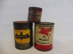 A Batoyle 1lb grease tin, a Mobil 1lb tin plus a Gargoyle Mobilgrease no.6 for water pumps tin.