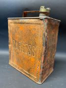 A Carless two gallon petrol can with lighthouse motifs to the sides, unusual straight handle and