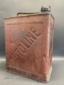 A Continenal Autoline two gallon petrol can with traces of Shell labels and plain cap.