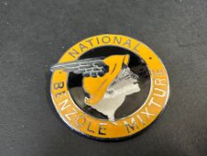 A National Benzole Mixture circular lapel badge by Fattorini & Sons.
