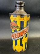A Speedwell cylindrical quart oil can.