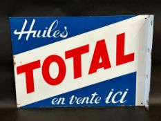 A Total French double sided enamel sign with hanging flange, excellent gloss, 21 1/2 x 15".