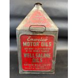 A Wellsaline 'Emwelco' Motor Oil five gallon pyramid can.