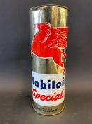 A Mobiloil Special Continental cylindrical can.