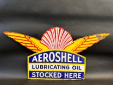 An Aeroshell Lubricating Oil Stocked Here double sided enamel sign, 28 x 15".