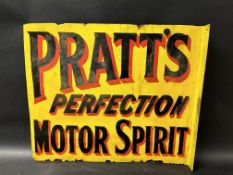A Pratt's Perfection Motor Spirit double sided enamel sign with hanging flange, heavily restored,