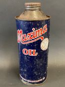 A Maxima Oil cylindrical quart can.