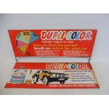 Two Dupli-Color tin advertising pediment signs, circa 1970s, the larger with brackets 29 x 12 1/2".