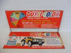 Two Dupli-Color tin advertising pediment signs, circa 1970s, the larger with brackets 29 x 12 1/2".