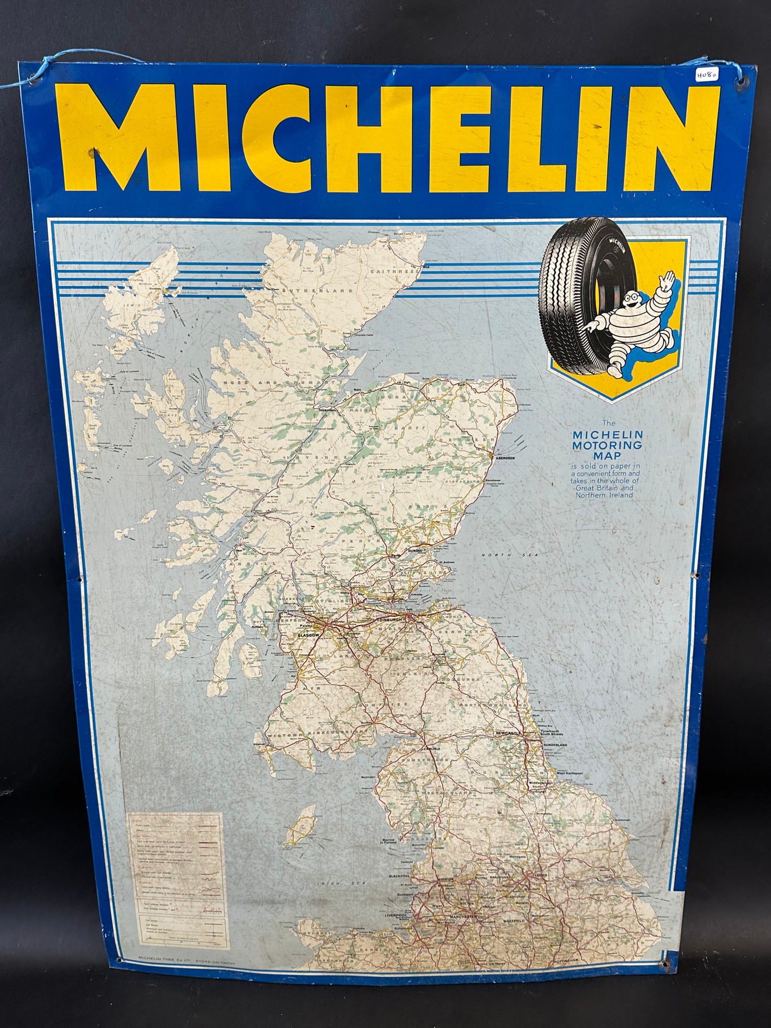 A Michelin tin Motoring Map sign of Scotland and the north of England, 23 1/4 x 34".