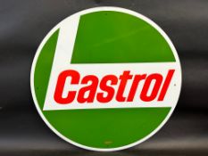A Castrol circular tin advertising sign by Cowling, probably new old stock, 23 3/4" diameter.