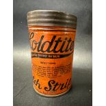 A Holdtite cylindrical tin.