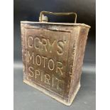 A Cory's Motor Spirit two gallon petrol can by Valor, dated October 1930 with Pratts cap.