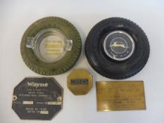 A Firestone tyre ashtray with glass insert advertising Masons Tyre Factors of Ipswich, one other and