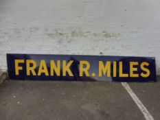 A large enamel sign by Stocal bearing the name Frank R Miles, who ran the Cowbridge Road cycle