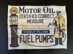 A Weights & Measures embroidered pictorial badge for visible filling fuel pumps, 5 x 4".