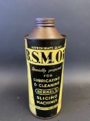 A BSM Oil quart cylindrical oil can.