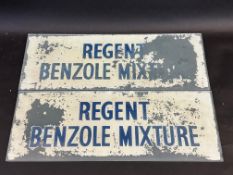 A pair of Regent Benzole Mixture glass petrol pump brand inserts to suit Beckmeter M50 pumps, 18 x 6