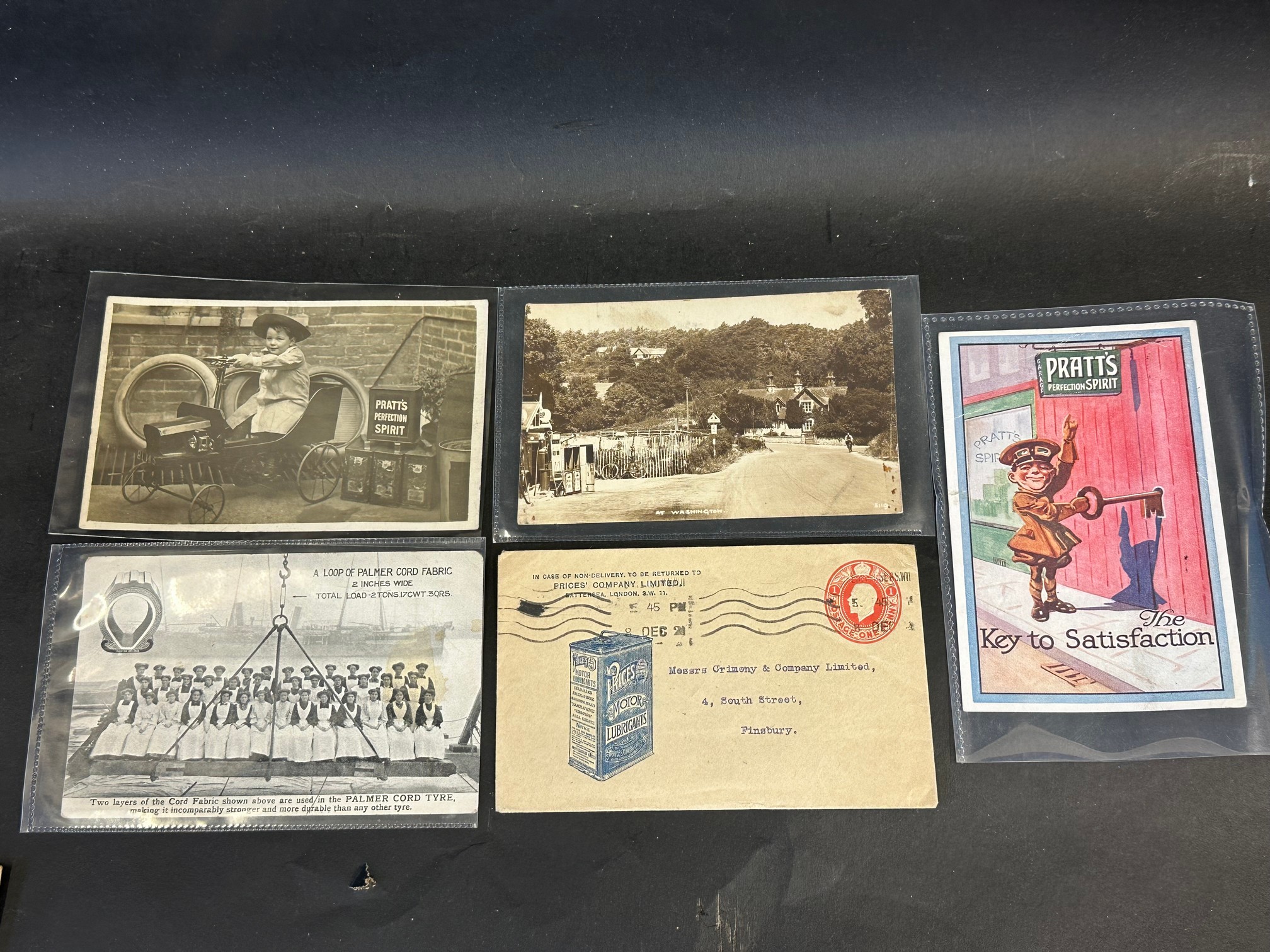 A small group of early petrol company/garage related postcards including Pratt's Perfection Spirit