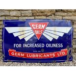A rare Germ Oils 'For Increased Oiliness' rectangular enamel sign 60 x 36 1/4".