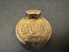 An S.O.A. (Scottish Oil Agency) brass two gallon petrol can cap.